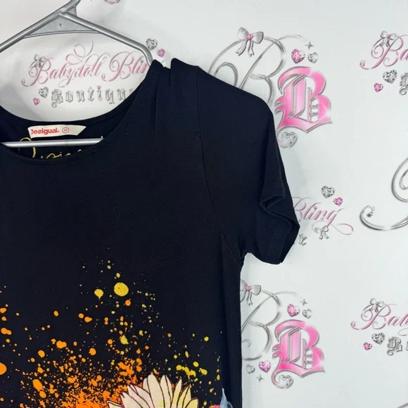 Desigual dress flowers bee 🐝 embroidered Black Floral Midi Dress - Picture 4 of 8